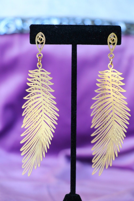 Golden Feather Earrings/ Statement Earrings/ Indian Jewelry 