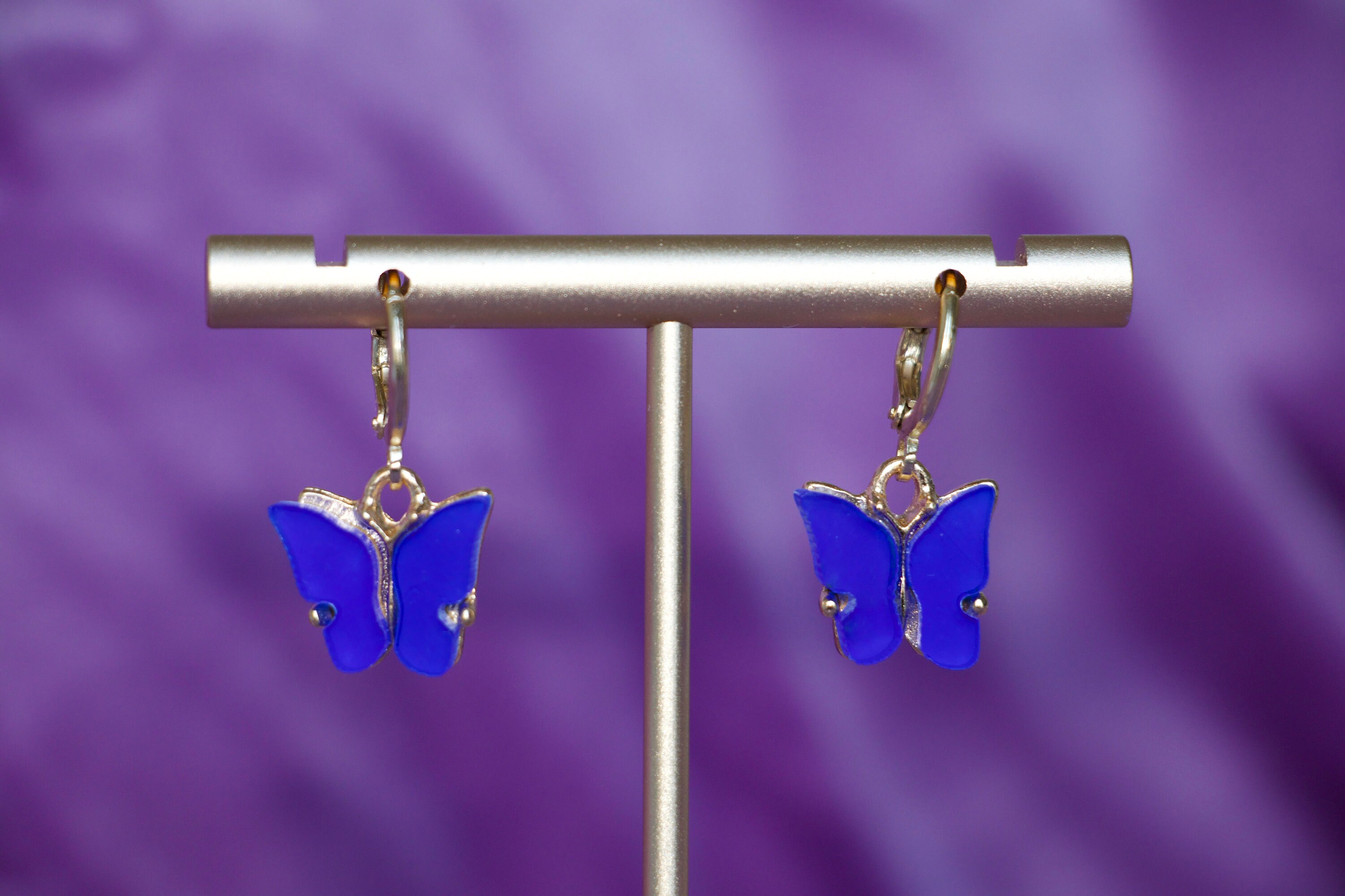 Butterfly Earrings/ Dark Blue Butterfly Earrings Hoop/ Fashion Earrings