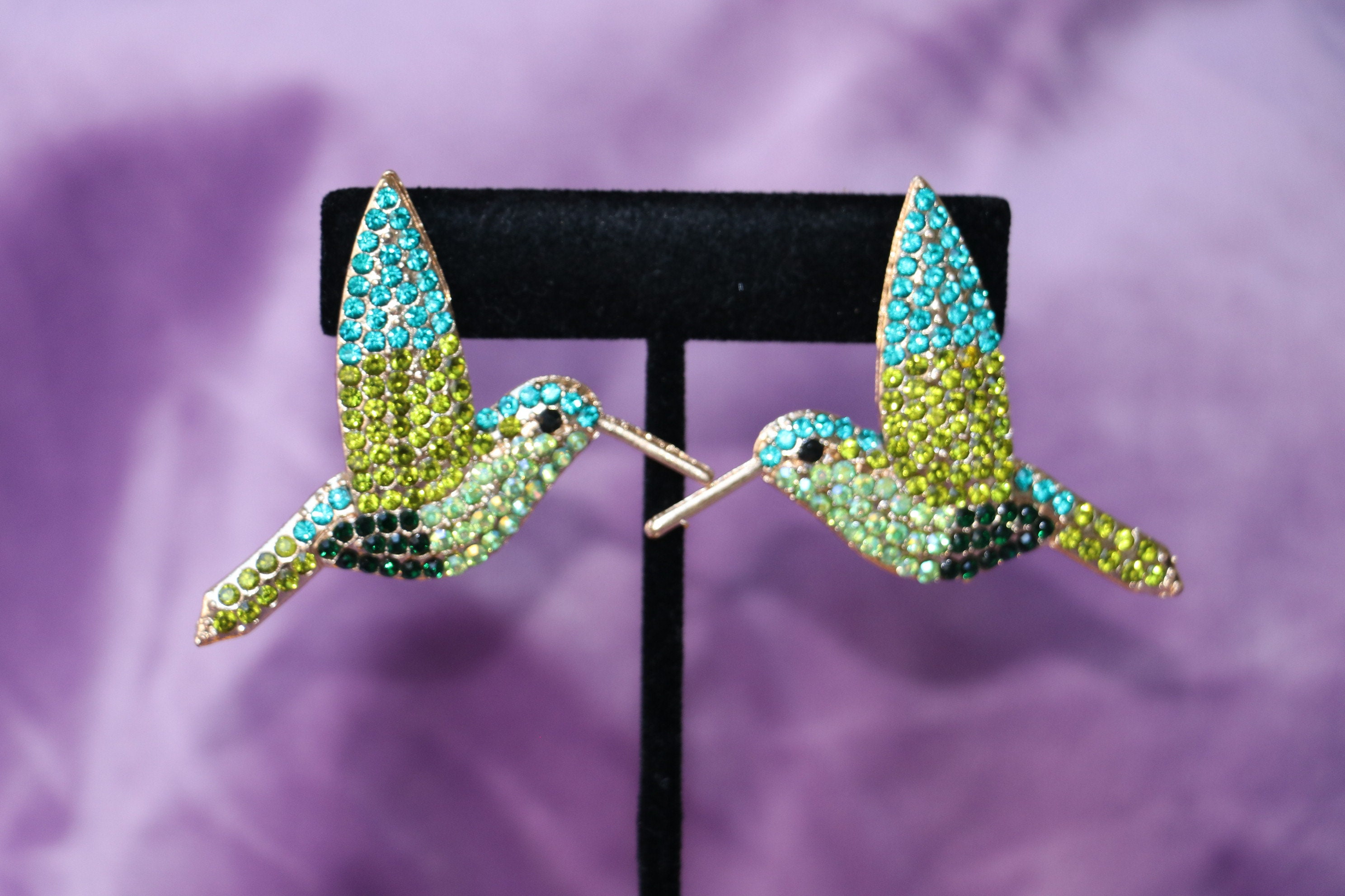 Hummingbird Earrings/ Goldplated/ Light Weight/ Rhinestones Etsy UK