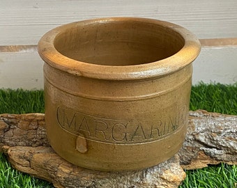 Olla/olla de barro antigua MARGARINA, Petersen & Johannsen Wedel, glaseado de sal, vintage, brocante, casa de campo