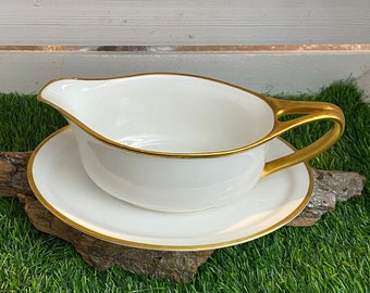 Salsiera in porcellana di Rosenthal Selb-Bavaria, "Botticelli", design elegante e senza tempo, decorazione in oro, rara, salsiera in stile Art Nouveau