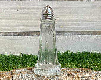 Vintage Zuckerstreuer / Streusel-Streuer aus Glas, Schraubdeckel Metall, Mid-Century, Halco USA