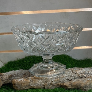 Große, schwere vintage Glasschale/ Anbietschale auf Fuß aus Pressglas, schönes Muster
