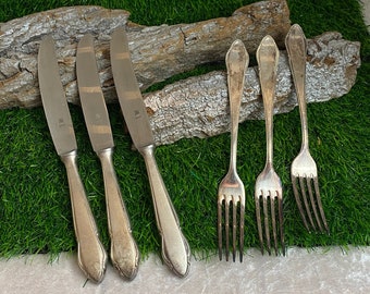 Couteaux et fourchettes plaqués argent de WMF 2900, couteaux et fourchettes vintage, années 1950
