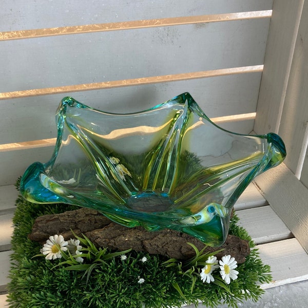 Glasobjekt / Glasschale Murano aus gelb, blau und grünem Glas, skulpturales Objekt, Glaskunst, Seestern