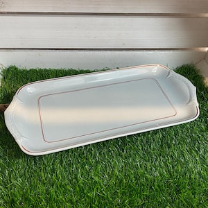 Vintage Villeroy & Boch koningsgebakbord porselein grijs, serie: Wasa, rand rood/bruin, vitro porselein
