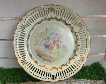 Assiette / bol révolutionnaire vintage en porcelaine de Schwarzenhammer Bavière, motif couple baroque, décor doré, shabby chic