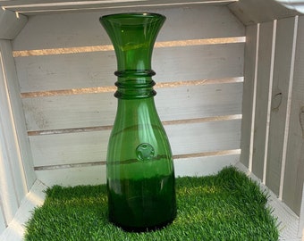 Grande carafe en verre vintage verre vert, Mid Century, hauteur 34,5 cm, carafe en verre, soufflée à la bouche, carafe à vin, carafe à eau