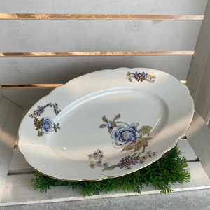 Vintage serving plate / meat plate old, porcelain with floral décor, KPM porcelain