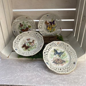 Vintage french. Porcelain Wall Plate, Ateliers de la cigogne, Decor Butterflies