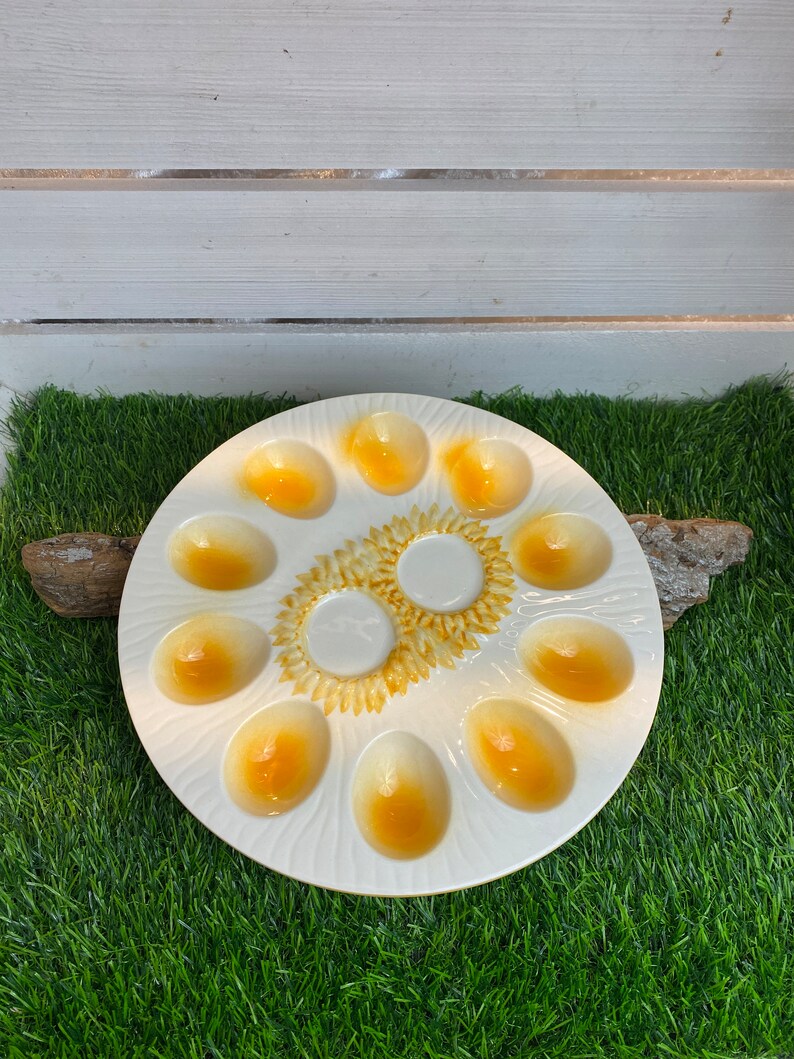 Vintage Eierplatte aus Keramik, für gefüllte Eier, für Ostern....., Servierplatte für Eier, Eierteller retro Bild 2