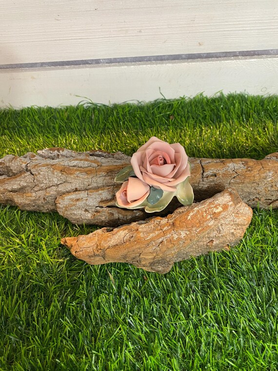 Vintage Porzellanrose, Tischdekoration, Rosen mit Blätter, vintage, Dekoration, Karl Ens-Porzellan, ca. 60er Jahre