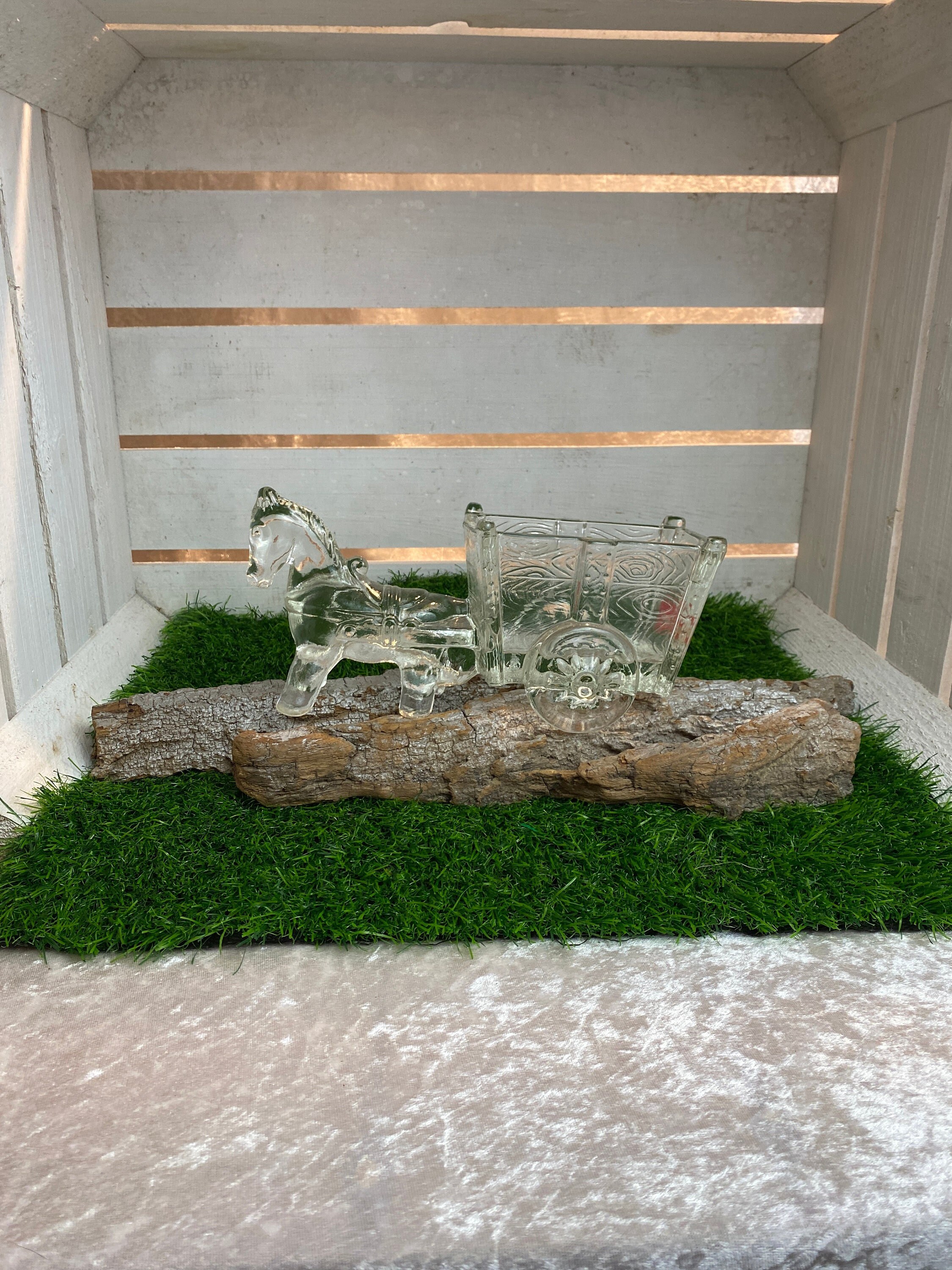 Vintage "Die Glasidee" by WMF, donkey with cart, planter Mid Century, flower pot, glass vessel, glass bowl, 60s