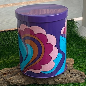 Vintage tin can - coffee can 60s/70s, pop art era, cookie tin, colorful tin can
