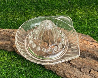 Vintage citruspers / sapcentrifuge van geperst glas, ca. jaren 50/60, prachtig patroon, Ruhrglas