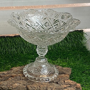 Vintage Glasschälchen / Sahneschale auf Fuß, Pressglas, 50er Jahre, tolles Muster