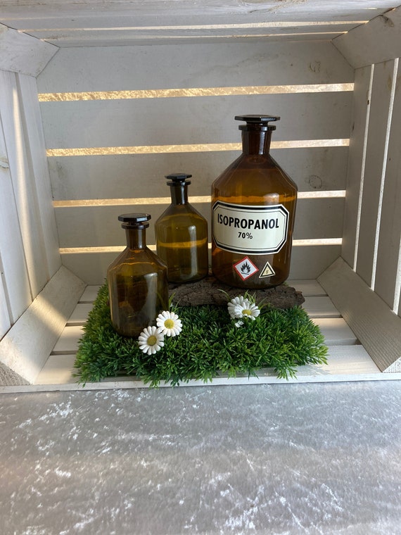 3 Apothekerflaschen, Glasflaschen braun, Flaschen Dekoration / Labor / Industrial,