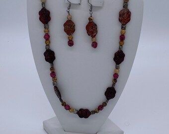 Red and Brown Southwest Inspired Necklace & Earring Set