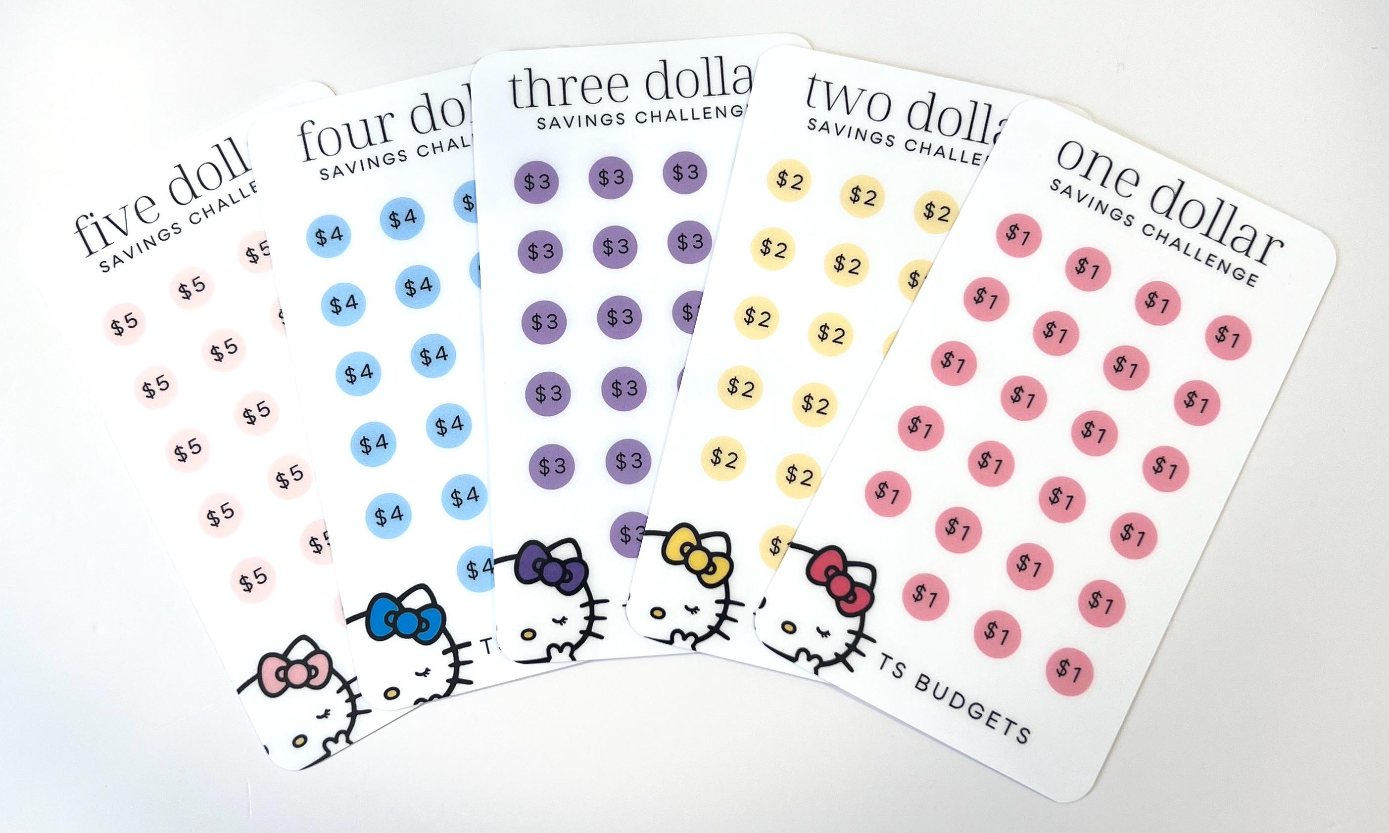 Hello 1-5 dollar Mini Savings Challenges (5 mini trackers)