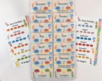 Seuss Sundays Bundle a6/ personal size ( 2 a6/ personal size hole punched dashboards, 12 challenges with 3 pocket envelopes)