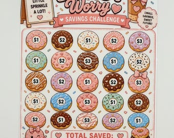Donut Worry Savings Challenge a5 size (fits best in a5 envelope)