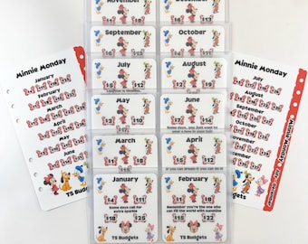 Minnie Monday Bundle a6/ personal size ( 2 a6/ personal size hole punched dashboards, 12 challenges with 3 pocket envelopes)