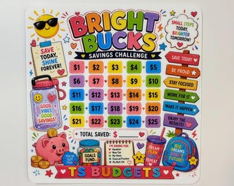 Bright Bucks Savings Challenge a5 size (fits best in a5 envelope)