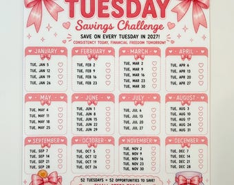 Tiny Tuesday Savings Challenge a5 size (fits best in a5 envelope)