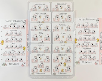 Snoopy Saturdays Bundle a6/ personal size ( 2 a6/ personal size hole punched dashboards, 12 challenges with 3 pocket envelopes)