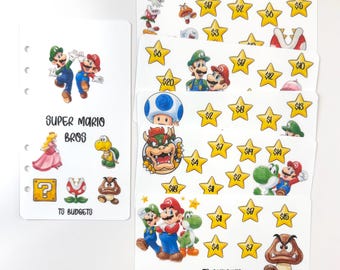 Super Mario Bros Savings Challenge Bundle (1 a6/personal size dashboard and 5 jumbo size trackers)