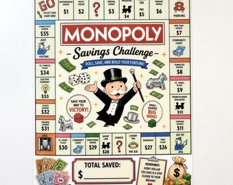 Juego de mesa Monopoly: Desafío de ahorro, tamaño A5 (se ajusta mejor a un sobre A5).