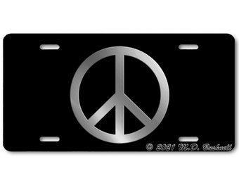 PEACE LOVE SCISSORS License Plate Frame Metal Chrome HAIRDRESSER Tag Border