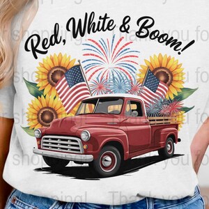 4th of July Tumbler Wrap, PNG Digital Download, Americana Design, Red Truck, Fireworks, USA Flags, Sublimation, 20oz Tapered and Straight