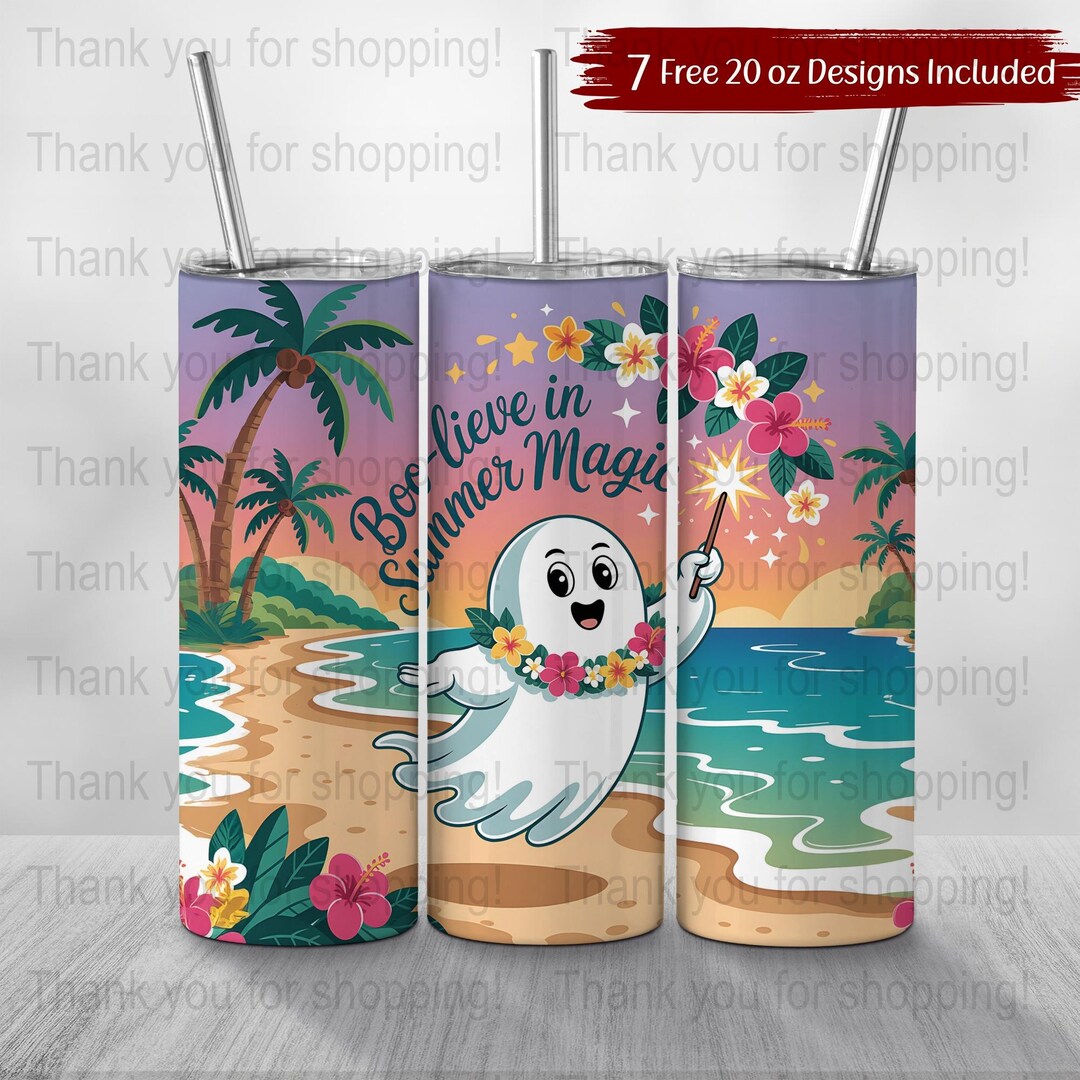 Summerween Ghost PNG, Digital Download, 20oz Tumbler Wrap, Halloween ...