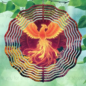 Phoenix Wind Spinner Design PNG, levendige kleurrijke kunst, digitale download, unieke bloemenachtergrond, 12 x 12 inch