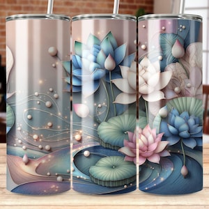 Watercolor Lotus Digital Art, Sublimation Tumbler Wrap, 20 oz Tumbler Design, Straight and Tapered, Trendy Tumbler