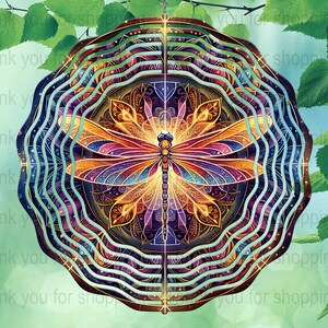 Mandala Dragonfly Wind Spinner Design PNG, Colorful Digital Download, 12 x 12 inches, Vibrant Mandala Art, Instant Download