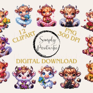 Baby Highland Kuh Clipart Bundle, Highland Kuh PNG, süße Highland Kuh für Sublimation, Sublimationsdesign, Animal Print, kommerzielle Nutzung