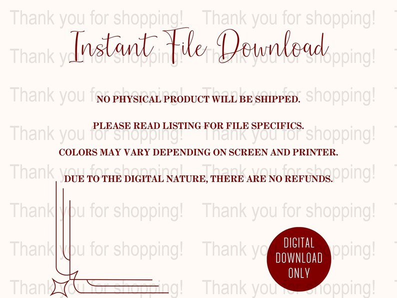 Instant Download Digital File Red Notice No Physical Item Print at Home Decor