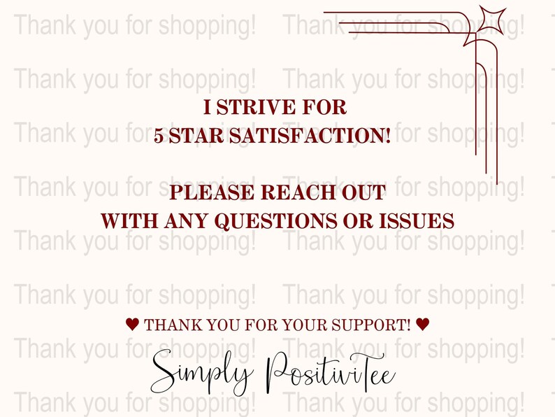 Thank You Card Design, Customer Appreciation Printable, Five Star Satisfaction Digital Download, Simply PositiviTee Graphic