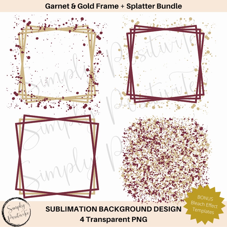 Garnet & Gold Background Bundle Frame and Splatter Sublimation PNG ...