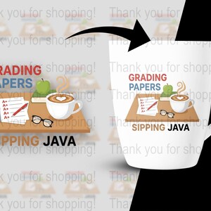 Teacher Appreciation Coffee Mug, Grading Papers Design, Gift for Educators, Ceramic Cup with Desk Scene Illustration