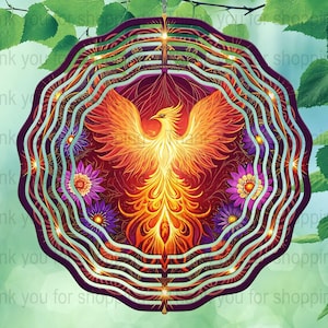 Phoenix-bloemmandala windspinner ontwerp png, levendige feniks en bloem digitale kunst, download van 12 x 12 inch