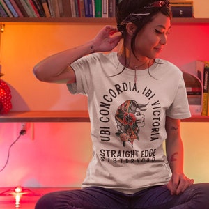 Straight Edge T-Shirt- Full Print Unisex Front -Ubi concordia, ibi victoria : Where There is Unity, There is Victory