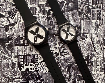 Black Watch with X - Silicone Band- Two Sizes