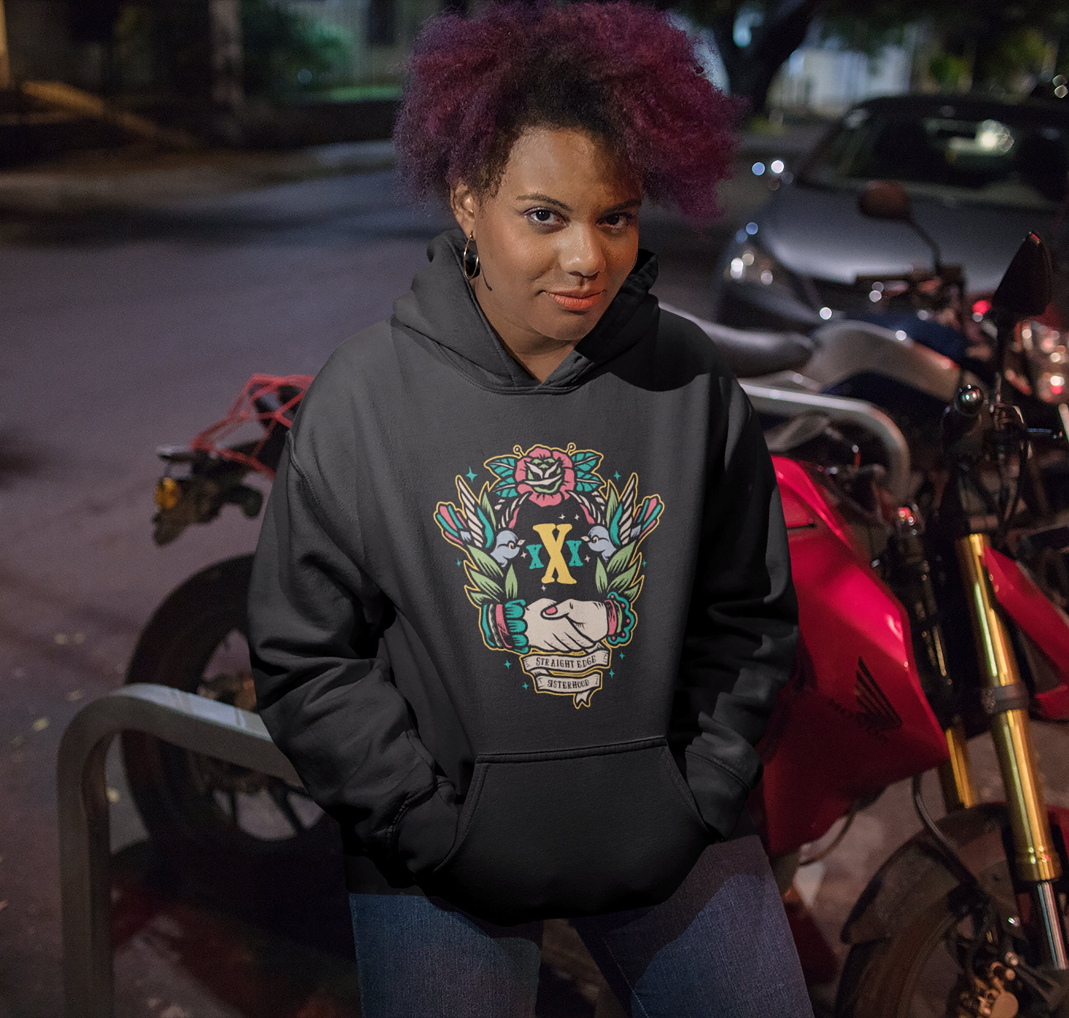 Straight Edge Hoodie Xsisterhoodx Friendship Full Color Etsy