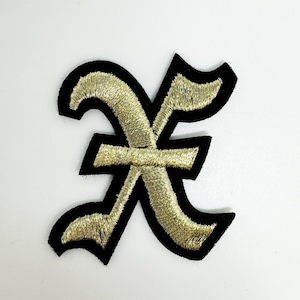 Old English Metallic Gold "X" Broderad Tygmärke - Rak Kant Tygmärke xsisterhoodx