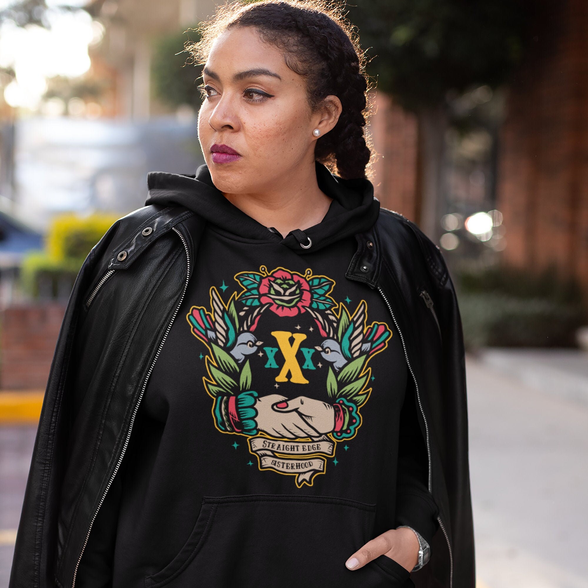 Straight Edge Hoodie Xsisterhoodx Friendship Full Color Etsy