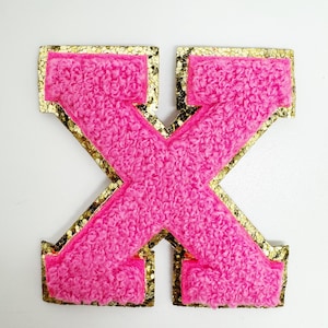 Chenille Rosa University X-märke med guldglitterkontur - Rak kantmärke, xsisterhoodx