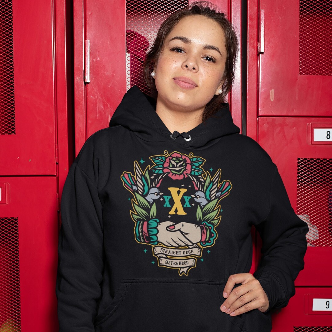 Straight Edge Hoodie Xsisterhoodx Friendship Full Color Etsy
